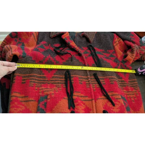 Vintage 90s Woolrich Womens Southwest Wool Trench Coat Large Aztec Long Duster - Picture 11 of 12